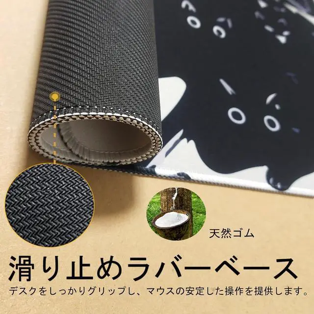 Alt view image 4 of 7 - Gaming Mouse Pad XXL Extended Anime Mouse Pad 31.5x15.7inch, Large Cute Kawaii Big Computer Mouse Mat Desk Pad with Non-Slip Rubber Base and Stitched Edge for Home Office-Black Ink Cat