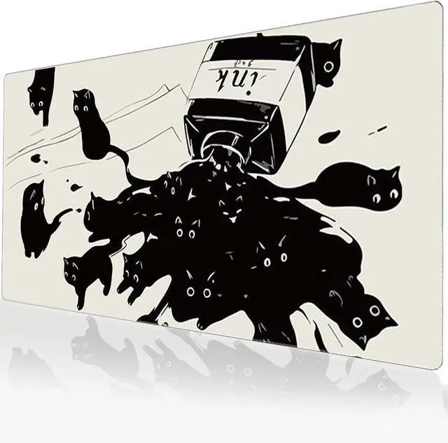 Alt view image 7 of 7 - Gaming Mouse Pad XXL Extended Anime Mouse Pad 31.5x15.7inch, Large Cute Kawaii Big Computer Mouse Mat Desk Pad with Non-Slip Rubber Base and Stitched Edge for Home Office-Black Ink Cat