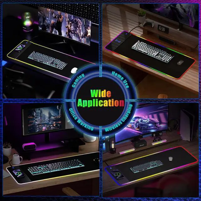 Alt view image 5 of 5 - RGB Gaming Mouse Pad With 15W Wireless Charging, Extra Large LED Mousepad, 14 Light Modes, XXL Size, Ergonomic Computer Pad, Non-Slip Rubber Base for Laptop, Gifts for Gamer/Men