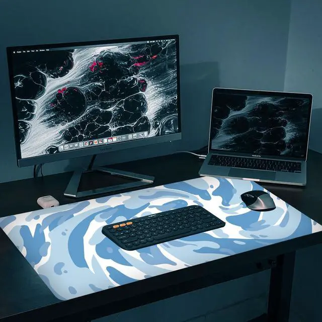 Alt view image 7 of 7 - Fluid Pattern XXL Mouse Pad,Super Thick Waterproof Fluid Pattern Large Gaming Mousepad with Stitched Edge,Mouse Computer Desk Accessories,Non-Slip Base Mouse Keyboard Mat 800X400X4mm