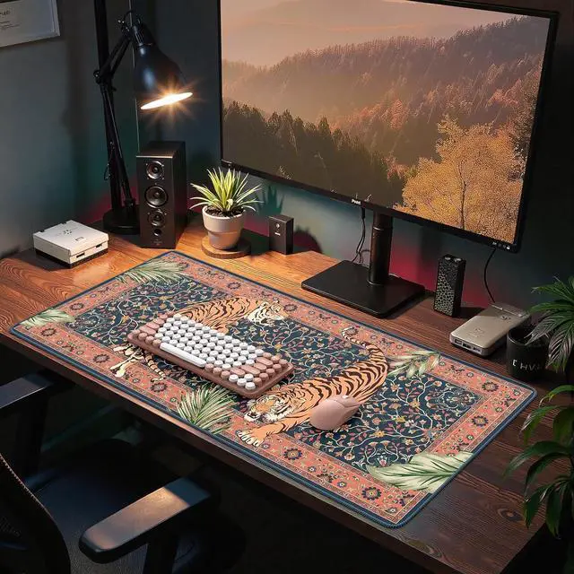 Alt view image 6 of 7 - HAOCOO Large Gaming Desk Mat, Non-Slip Desktop Pad, Keyboard Pad with Stitched Edges, 35.4" x 15.7" Mouse Mat, Water Resistant Mousepad for for Laptop & PC(Pink)