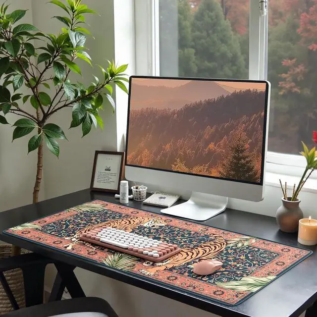 Alt view image 7 of 7 - HAOCOO Large Gaming Desk Mat, Non-Slip Desktop Pad, Keyboard Pad with Stitched Edges, 35.4" x 15.7" Mouse Mat, Water Resistant Mousepad for for Laptop & PC(Pink)
