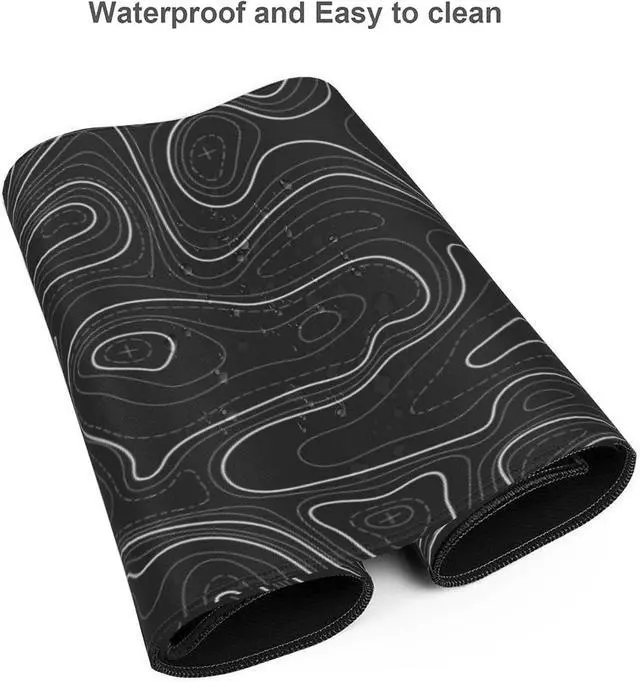 Alt view image 4 of 6 - Large Gaming Mouse Pad Black Topographic Contour Mouse Pad with Stitched Edges & Nonslip Rubber Base Extended XXL Long Mousepad Big Desk Mat for Company Office Work, 35.4 x 15.7 in