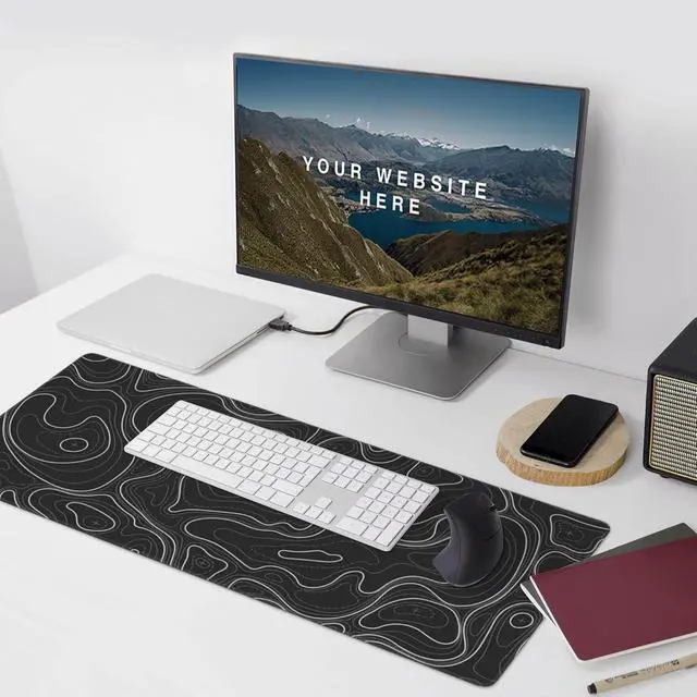 Alt view image 5 of 6 - Large Gaming Mouse Pad Black Topographic Contour Mouse Pad with Stitched Edges & Nonslip Rubber Base Extended XXL Long Mousepad Big Desk Mat for Company Office Work, 35.4 x 15.7 in