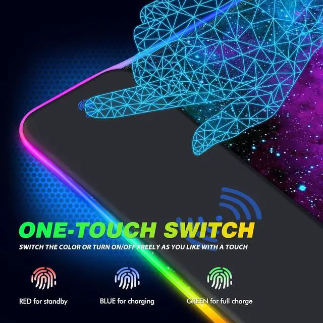 Alt view image 4 of 7 - AIMSA Wireless Charging RGB Gaming Mouse Pad 15W, Extended LED Desk Mat Protector 800x300x4MM, 14 Light Modes Extra Large Mousepad Non-Slip Rubber Base Desk Mat, Galaxy Nebula Universe