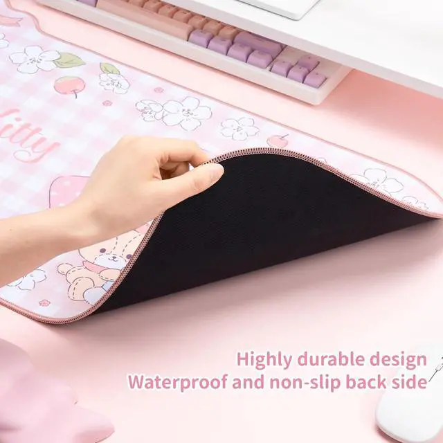Alt view image 3 of 7 - Kawaii Anime Mouse Pad - Cute Gaming Desk Mat With Bowknot Edge, Non-Slip Waterproof for Keyboard, Large Extended for Office Gaming - FlowerCat
