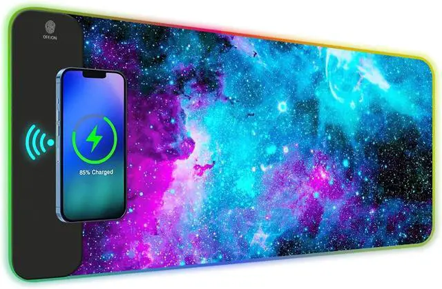 Main image of AIMSA Wireless Charging RGB Gaming Mouse Pad 15W, Extended LED Desk Mat Protector 800x300x4MM, 14 Light Modes Extra Large Mousepad Non-Slip Rubber Base Desk Mat, Galaxy Nebula Universe