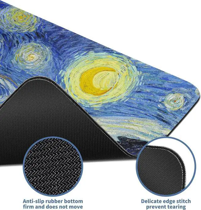 Alt view image 4 of 7 - Starry Night Cat Gaming Mouse Pad Large Desk Mat Extended Keyboard Mouse Pad Anime Mousepad with Non-Slip Base and Stitched Edge Mouse Mat Desk Pad 31.5 x 11.8 Mouse Pads for Desk Home Office Gaming