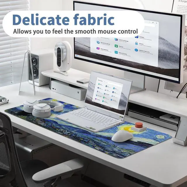 Alt view image 5 of 7 - Starry Night Cat Gaming Mouse Pad Large Desk Mat Extended Keyboard Mouse Pad Anime Mousepad with Non-Slip Base and Stitched Edge Mouse Mat Desk Pad 31.5 x 11.8 Mouse Pads for Desk Home Office Gaming