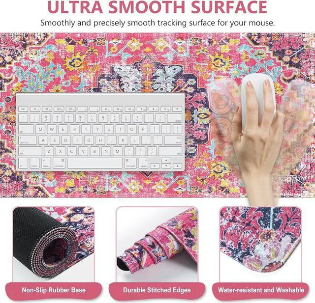 Alt view image 5 of 7 - iLeadon Mouse Pad Set, Boho Desk Mat + Mouse Pad with Wrist Rest + Keyboard Wrist Rest + Coaster, 4in1 Mouse and Keyboard Pad Set for Home Office, Rug Fuchsia