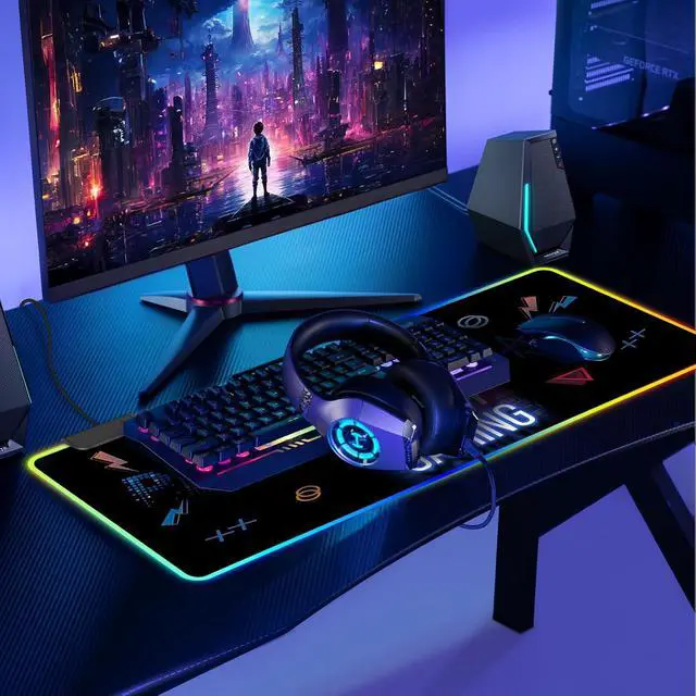 Alt view image 2 of 7 - RGB Gaming Mouse Pad, Large Mousepad with Led Light 13 Light Modes Touch Control Extended Soft Computer Keyboard Mat Pad, Desk Mat with Non-Slip Rubber Base for MacBook, PC & Laptop(31.5X11.8)