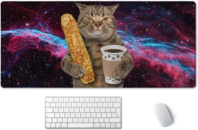 Main image of SSOIU Extended Mouse Pad, XXL Gaming Mouse Pads, Large Big Mousepad Laptop Computer Keyboard Mat Desk Pad with Non-Slip Base Stitched Edge for Gaming Office, 35.5 x 15.7 inch, Funny Cat