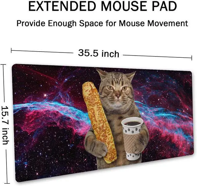 Alt view image 2 of 7 - SSOIU Extended Mouse Pad, XXL Gaming Mouse Pads, Large Big Mousepad Laptop Computer Keyboard Mat Desk Pad with Non-Slip Base Stitched Edge for Gaming Office, 35.5 x 15.7 inch, Funny Cat