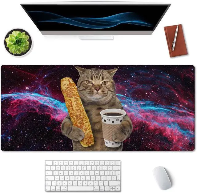 Alt view image 3 of 7 - SSOIU Extended Mouse Pad, XXL Gaming Mouse Pads, Large Big Mousepad Laptop Computer Keyboard Mat Desk Pad with Non-Slip Base Stitched Edge for Gaming Office, 35.5 x 15.7 inch, Funny Cat
