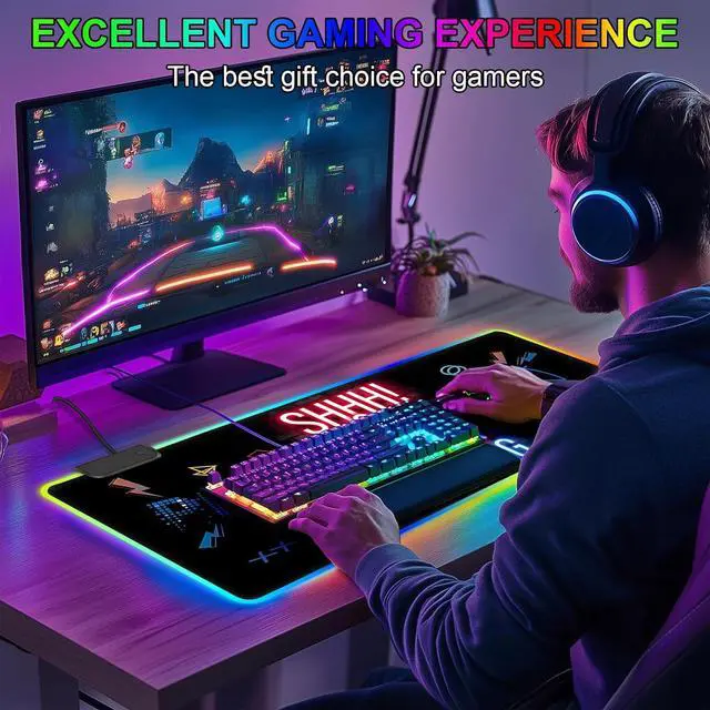 Alt view image 7 of 7 - RGB Gaming Mouse Pad, Large Mousepad with Led Light 13 Light Modes Touch Control Extended Soft Computer Keyboard Mat Pad, Desk Mat with Non-Slip Rubber Base for MacBook, PC & Laptop(31.5X11.8)