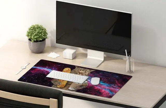 Alt view image 5 of 7 - SSOIU Extended Mouse Pad, XXL Gaming Mouse Pads, Large Big Mousepad Laptop Computer Keyboard Mat Desk Pad with Non-Slip Base Stitched Edge for Gaming Office, 35.5 x 15.7 inch, Funny Cat