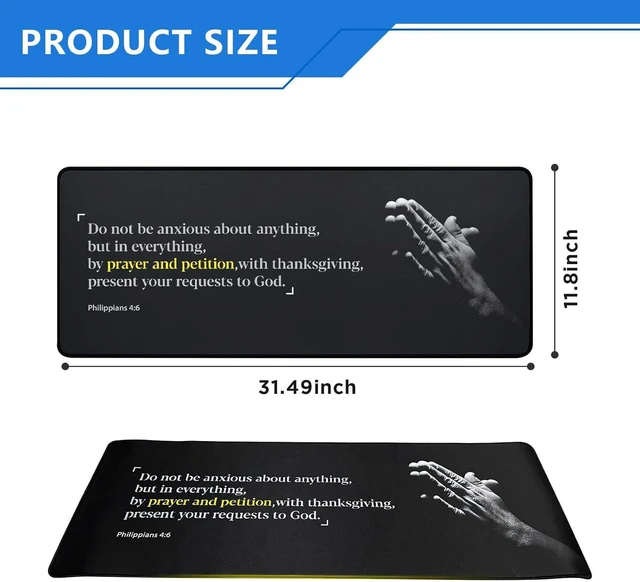 Alt view image 2 of 7 - Bible Verses Extended Mouse Pad (31.5 x 11.8/800 x 300 mm) - Philippians 4:6 Do Not Be Anxious About Anything - XL Gaming Mat with Anti-Fray Cloth and Non-Slip Base