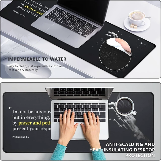 Alt view image 6 of 7 - Bible Verses Extended Mouse Pad (31.5 x 11.8/800 x 300 mm) - Philippians 4:6 Do Not Be Anxious About Anything - XL Gaming Mat with Anti-Fray Cloth and Non-Slip Base