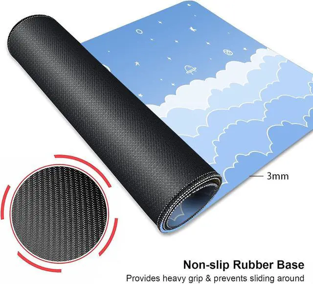 Alt view image 3 of 7 - Cute Pastel Blue Desk Mat, Minimalist Large Gaming Mouse Pad Mousepad, Kawaii Anime Gaming Deskmat, Gradient White Clouds Computer Pad, Aesthetic Stars Moon Deskpad, 31.5 X 11.8 Inch