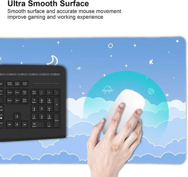 Alt view image 5 of 7 - Cute Pastel Blue Desk Mat, Minimalist Large Gaming Mouse Pad Mousepad, Kawaii Anime Gaming Deskmat, Gradient White Clouds Computer Pad, Aesthetic Stars Moon Deskpad, 31.5 X 11.8 Inch