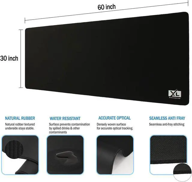 Alt view image 2 of 7 - Big Desk Mouse Pad Extra Large for Gaming(60'' x 30'') - Super Thick Giant Mousepad for Full Desk with Rubber Base (Black, 4XL)