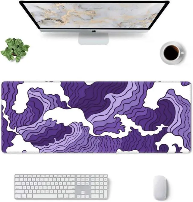 Alt view image 3 of 7 - Japanese Purple Wave Large Mouse Pad XL Extended Gaming Mouse Pad Mat Desk Pad with Stitched Edge,Full Desk Mousepad for Office,Computer,Keyboard 31.5 X 11.8 Inch (Japanese Purple White Wave)