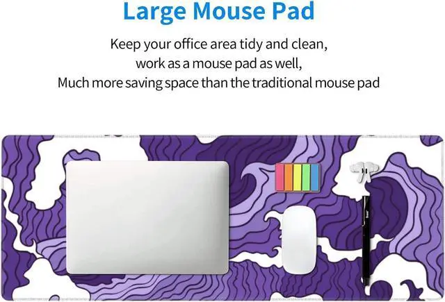 Alt view image 4 of 7 - Japanese Purple Wave Large Mouse Pad XL Extended Gaming Mouse Pad Mat Desk Pad with Stitched Edge,Full Desk Mousepad for Office,Computer,Keyboard 31.5 X 11.8 Inch (Japanese Purple White Wave)