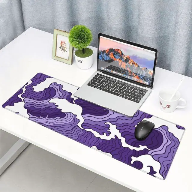 Alt view image 2 of 7 - Japanese Purple Wave Large Mouse Pad XL Extended Gaming Mouse Pad Mat Desk Pad with Stitched Edge,Full Desk Mousepad for Office,Computer,Keyboard 31.5 X 11.8 Inch (Japanese Purple White Wave)