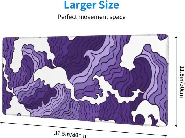 Alt view image 5 of 7 - Japanese Purple Wave Large Mouse Pad XL Extended Gaming Mouse Pad Mat Desk Pad with Stitched Edge,Full Desk Mousepad for Office,Computer,Keyboard 31.5 X 11.8 Inch (Japanese Purple White Wave)