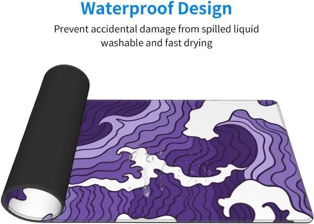 Alt view image 7 of 7 - Japanese Purple Wave Large Mouse Pad XL Extended Gaming Mouse Pad Mat Desk Pad with Stitched Edge,Full Desk Mousepad for Office,Computer,Keyboard 31.5 X 11.8 Inch (Japanese Purple White Wave)