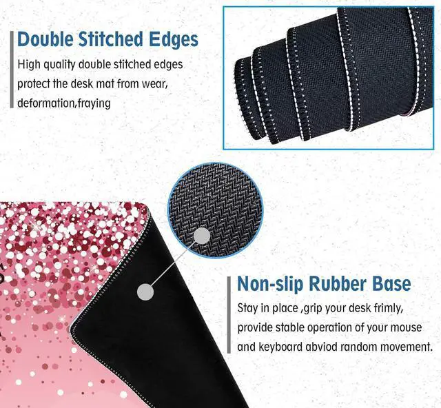 Alt view image 5 of 7 - Large Pink Desk Mat Extended Mouse Pad, Cute Mousepad Desk Pad,Waterproof Durable Non-Slip Rubber Base Gaming Mousepad Desk Mat for Office/Home/Desktop,Pink Mouse Pad for Women