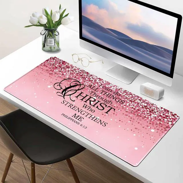 Alt view image 6 of 7 - Large Pink Desk Mat Extended Mouse Pad, Cute Mousepad Desk Pad,Waterproof Durable Non-Slip Rubber Base Gaming Mousepad Desk Mat for Office/Home/Desktop,Pink Mouse Pad for Women