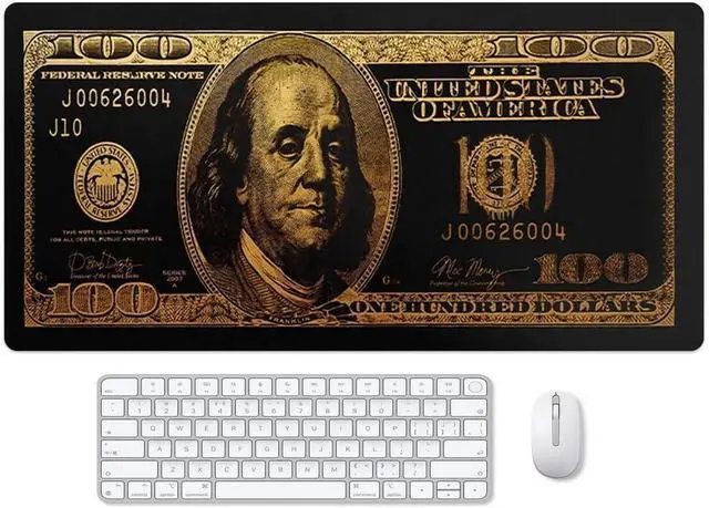 Main image of Black Money Rectangle Mouse Pad Non Slip Rubber Base Cool Funny US Dollar Full Desk Mouse Pad 100 Dollar Bills Gaming Keyboard and Mouse Pad for Laptop Computer Office Home Desk 31.5x15.7