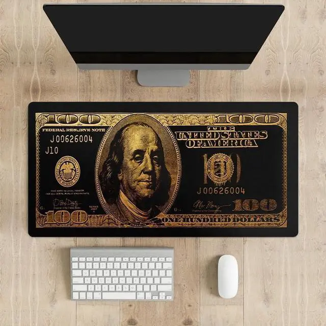 Alt view image 2 of 6 - Black Money Rectangle Mouse Pad Non Slip Rubber Base Cool Funny US Dollar Full Desk Mouse Pad 100 Dollar Bills Gaming Keyboard and Mouse Pad for Laptop Computer Office Home Desk 31.5x15.7