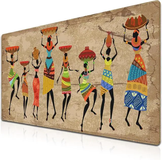 Main image of Large Mousepad African Woman Office Decor Gaming Mousepads Computer Desk Mat Mat Mouse Pad Waterproof Non-Slip Rubber Base 35.4 X 15.7 for Game Office, Grunge African Dancer