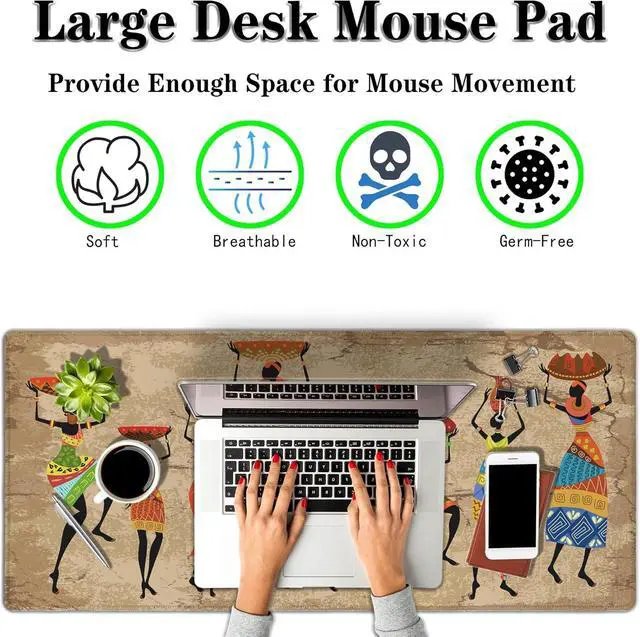 Alt view image 2 of 7 - Large Mousepad African Woman Office Decor Gaming Mousepads Computer Desk Mat Mat Mouse Pad Waterproof Non-Slip Rubber Base 35.4 X 15.7 for Game Office, Grunge African Dancer