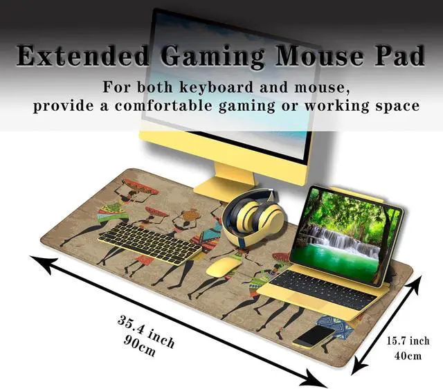 Alt view image 3 of 7 - Large Mousepad African Woman Office Decor Gaming Mousepads Computer Desk Mat Mat Mouse Pad Waterproof Non-Slip Rubber Base 35.4 X 15.7 for Game Office, Grunge African Dancer