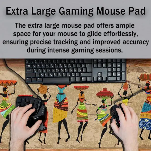 Alt view image 4 of 7 - Large Mousepad African Woman Office Decor Gaming Mousepads Computer Desk Mat Mat Mouse Pad Waterproof Non-Slip Rubber Base 35.4 X 15.7 for Game Office, Grunge African Dancer