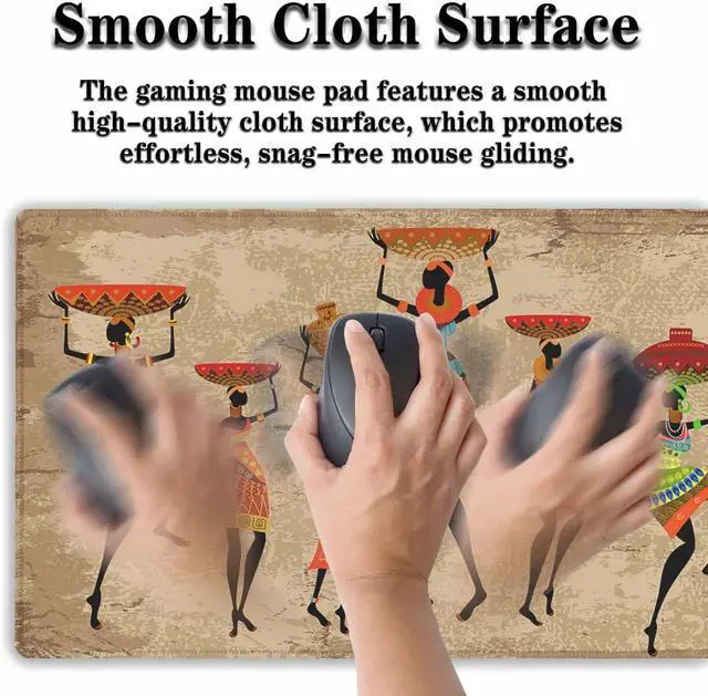 Alt view image 5 of 7 - Large Mousepad African Woman Office Decor Gaming Mousepads Computer Desk Mat Mat Mouse Pad Waterproof Non-Slip Rubber Base 35.4 X 15.7 for Game Office, Grunge African Dancer