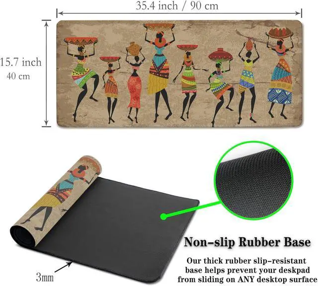 Alt view image 6 of 7 - Large Mousepad African Woman Office Decor Gaming Mousepads Computer Desk Mat Mat Mouse Pad Waterproof Non-Slip Rubber Base 35.4 X 15.7 for Game Office, Grunge African Dancer