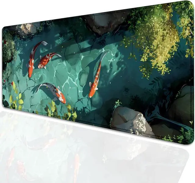 Alt view image 2 of 7 - Japanese Koi Carp Fish Desk Pad Mouse Pad,Large Gaming Mouse Mat with Stitched Edges,Non-Slip Rubber Base Mous Mat for Office,Computer,Keyboard,Laptop and Home Desk Pad(27.5X11.8 in)