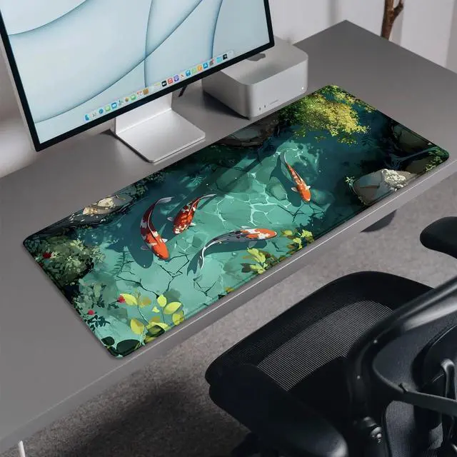 Alt view image 4 of 7 - Japanese Koi Carp Fish Desk Pad Mouse Pad,Large Gaming Mouse Mat with Stitched Edges,Non-Slip Rubber Base Mous Mat for Office,Computer,Keyboard,Laptop and Home Desk Pad(27.5X11.8 in)
