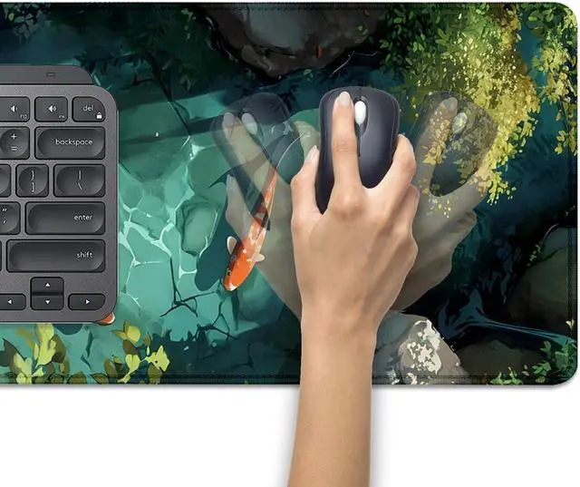 Alt view image 5 of 7 - Japanese Koi Carp Fish Desk Pad Mouse Pad,Large Gaming Mouse Mat with Stitched Edges,Non-Slip Rubber Base Mous Mat for Office,Computer,Keyboard,Laptop and Home Desk Pad(27.5X11.8 in)