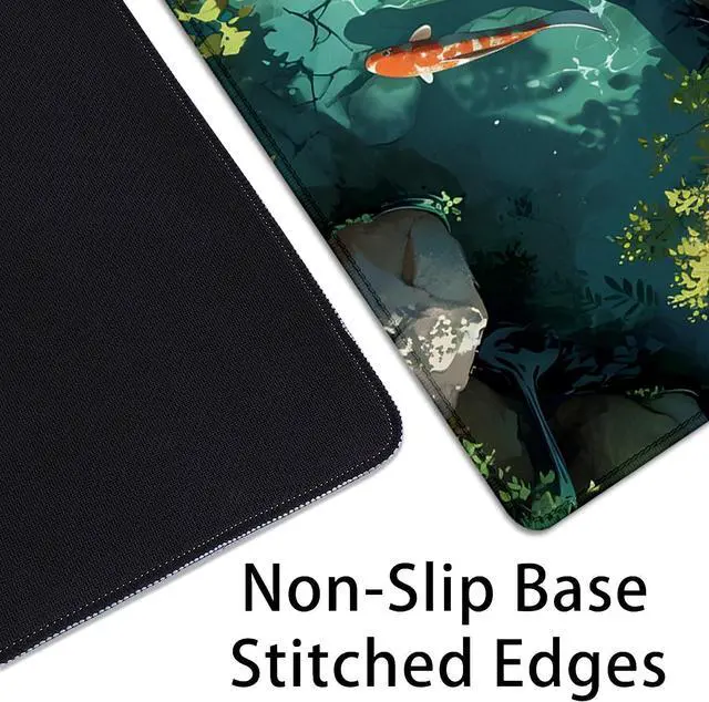 Alt view image 6 of 7 - Japanese Koi Carp Fish Desk Pad Mouse Pad,Large Gaming Mouse Mat with Stitched Edges,Non-Slip Rubber Base Mous Mat for Office,Computer,Keyboard,Laptop and Home Desk Pad(27.5X11.8 in)