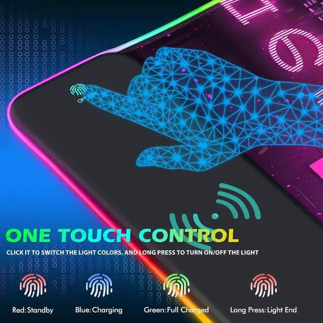 Alt view image 4 of 7 - ToLuLu RGB Gaming Wireless Charging Mouse Pad, 15W 10 Light Modes LED Mouse Pad Computer Keyboard Mat Mousepad, 800x300x4MM Extended Large Desk Mat for Gaming, MacBook, Laptop, PC, Neon Purple Sign