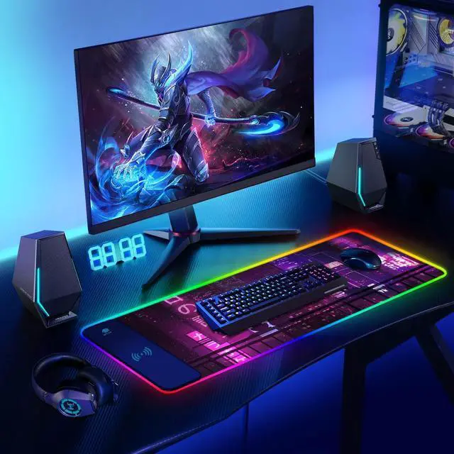 Alt view image 7 of 7 - ToLuLu RGB Gaming Wireless Charging Mouse Pad, 15W 10 Light Modes LED Mouse Pad Computer Keyboard Mat Mousepad, 800x300x4MM Extended Large Desk Mat for Gaming, MacBook, Laptop, PC, Neon Purple Sign