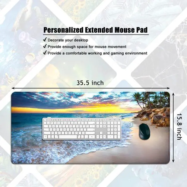 Alt view image 4 of 6 - XXL Gaming Mouse Pad - Extended Size, Beach Ocean Design, Suitable for Work & Gaming