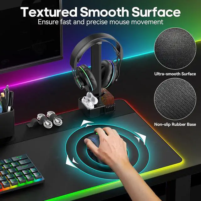 Alt view image 5 of 7 - KDD RGB Gaming Mouse Pad with Magnetic Organizer Set - 8 in 1 Desk Keyboard Mat with Desktop Storage for Headset & Controller Stand/Remote Holder/Pen Holder/Cable Management for Gamer Accessory Setup