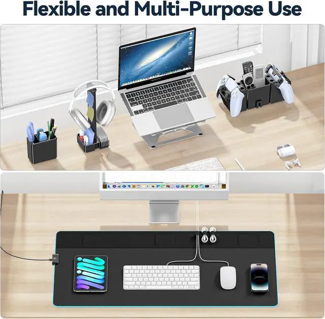 Alt view image 6 of 7 - KDD RGB Gaming Mouse Pad with Magnetic Organizer Set - 8 in 1 Desk Keyboard Mat with Desktop Storage for Headset & Controller Stand/Remote Holder/Pen Holder/Cable Management for Gamer Accessory Setup