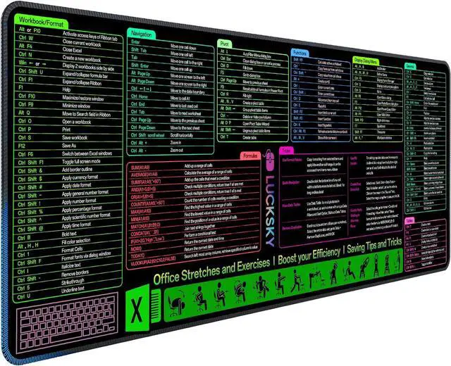 Main image of Large Excel Cheat Sheet Desk Pad, Cheat Table Gaming Mousepad, Over 150 Excel Shortcuts, Non-Slip Sewn Edge, Suitable for Office Use, Employee Appreciation Gift